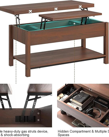FABATO Lift Top Coffee Table, 4-in-1 Multi-Function Convertible Coffee Table with Storage, Coffee Table Converts to Dining Table for Living Room Reception Room Office, Espresso - LeafyLoom