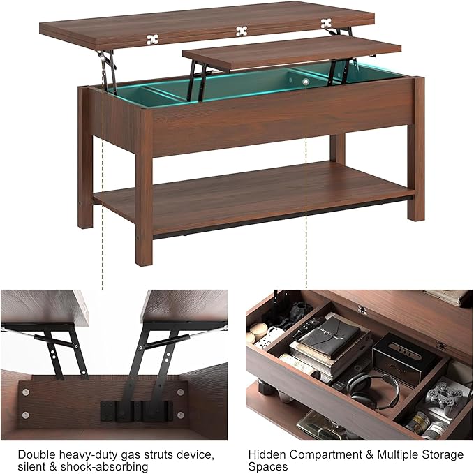 FABATO Lift Top Coffee Table, 4-in-1 Multi-Function Convertible Coffee Table with Storage, Coffee Table Converts to Dining Table for Living Room Reception Room Office, Espresso - LeafyLoom