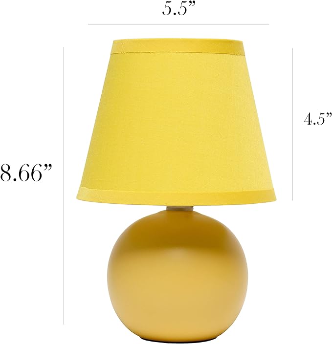 Simple Designs LT2008-YLW Mini Ceramic Globe Table Lamp with Matching Fabric Shade, Yellow - LeafyLoom