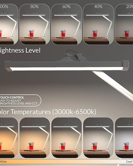 Super Bright 2,300 Lumens Powerful Professional Eye Care LED Desk Lamp, Brightness & Color Temperature Adjustable, Task Light for Home, beauty, Crafting, Office, Workbench (CCT, Dimmable, White) - LeafyLoom