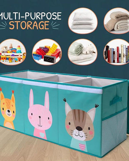 Extra Large Toy Storage Organizer with Lid - Sturdy, Collapsible Toy Chest Storage Box with Cute Design - Toys Bin with Dividers for Kids, Boys, Girls, Nursery, Bedroom, Play room 37"x16"x14" - LeafyLoom