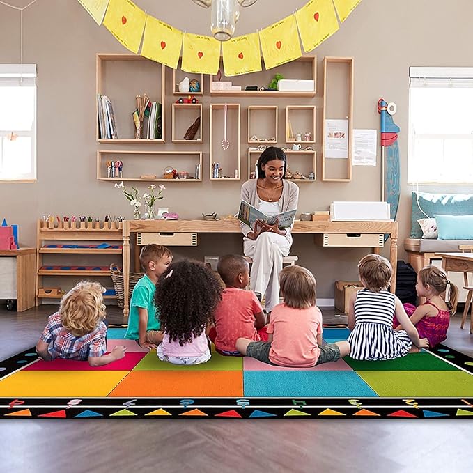 Booooom Jackson Classroom Carpet, Children's Classroom Rug 8'5"x6'5”Kid Rug with Non-Slip Backing,Children's Classroom Educational Seating Carpet Elementary - LeafyLoom
