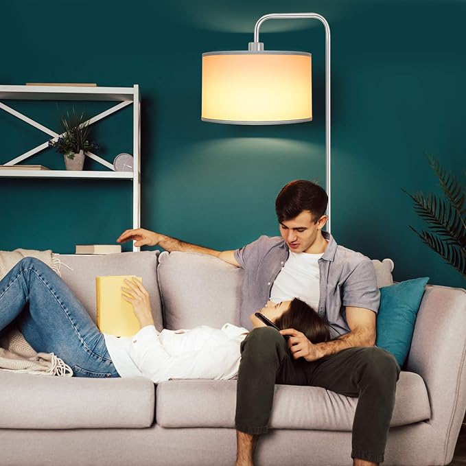 [Upgraded] LED Floor Lamp for Living Room, 3 Color Temperature Floor Lamp with Foot Switch Modern Standing Lamp Tall Pole Floor Reading Lamp for Bedroom Study Room, Bulb Included Silver (One Shade) - LeafyLoom
