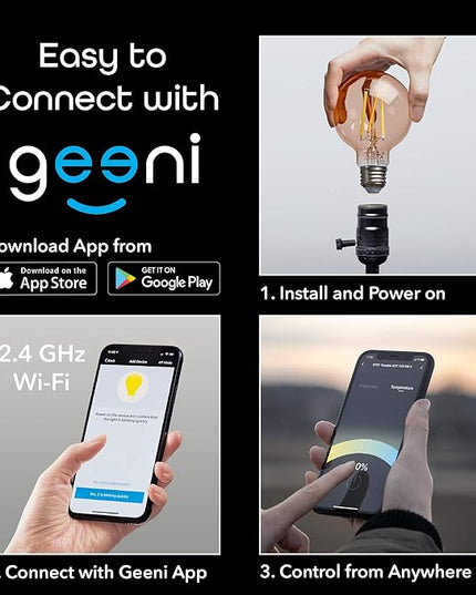 Geeni Smart Light Bulb - Alexa and Google Home Compatible, Amber LED Programmable and Dimmable WiFi Light Bulb, App Controlled (G25-2 Pack) Geeni