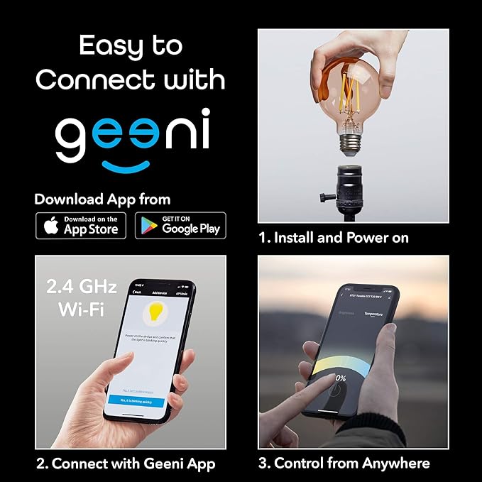 Geeni Smart Light Bulb - Alexa and Google Home Compatible, Amber LED Programmable and Dimmable WiFi Light Bulb, App Controlled (G25-2 Pack) Geeni