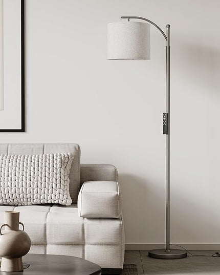 SUNMORY Dimmable Floor Lamp with Remote Control，Lamp for Living Room Stepless Color Temperature and Brightness, Standing Lamp for Bedroom and Office with 1H Timer，Gray Floor Lamp with Linen Shade - LeafyLoom