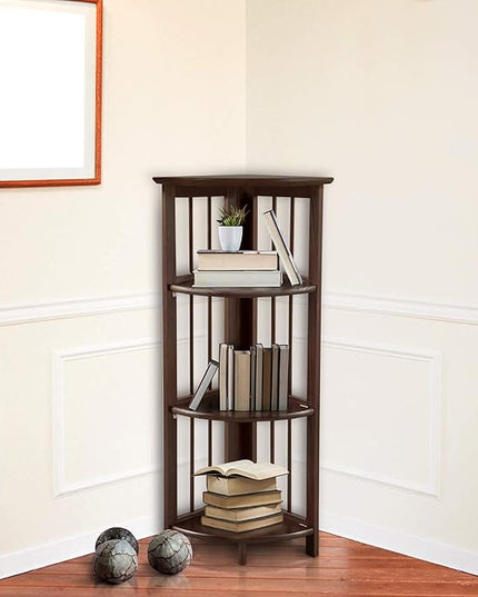 Casual Home 100% Solid Wood Bookcase Freestanding Corner Shelf Display Stand Storage for Home Office, Bedroom, Living Room, 38.75"H, Truffle Brown - LeafyLoom