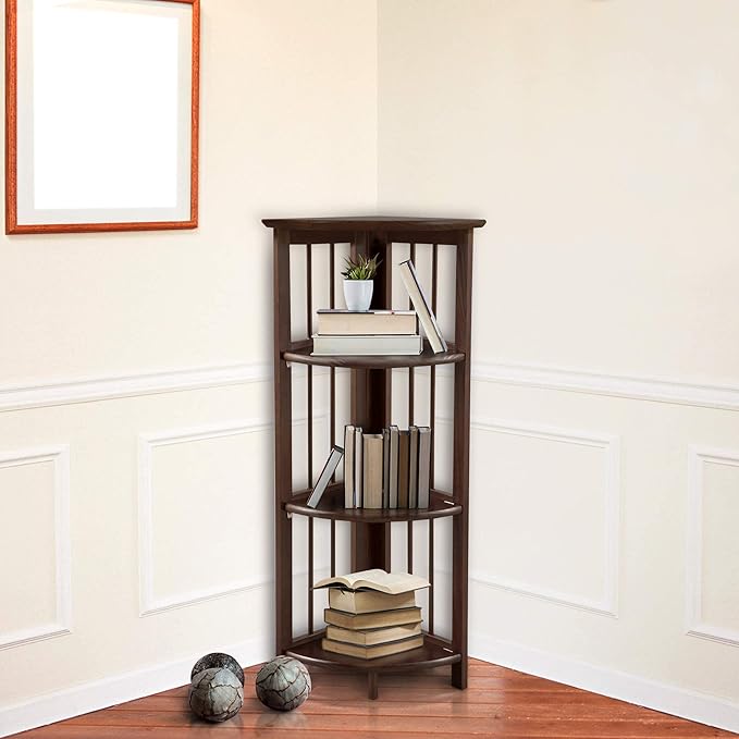 Casual Home 100% Solid Wood Bookcase Freestanding Corner Shelf Display Stand Storage for Home Office, Bedroom, Living Room, 38.75"H, Truffle Brown - LeafyLoom