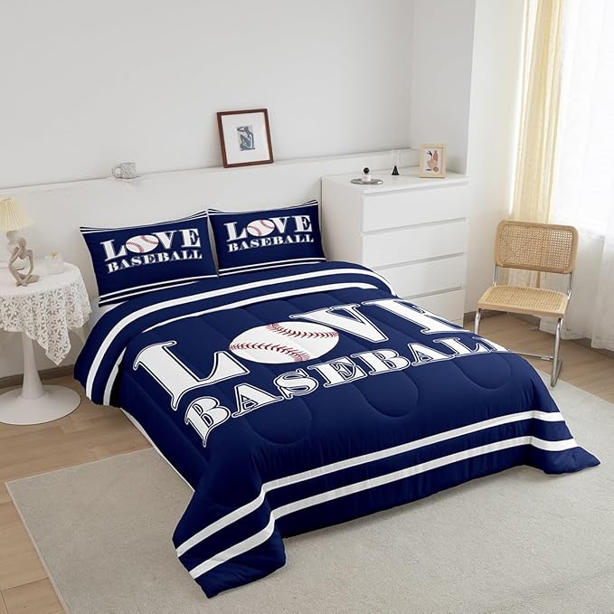 Feelyou Kids Baseball Comforter Set King Size Sports Game Bedding Set for Boys Girls Teens Bedroom Decor Baseball Gaming Comforter Gift for Baseball Lover Duvet Set with 2 Pillow Case - LeafyLoom