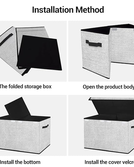 homyfort Large Toy Box Storage Chest for Girls Kids,Collapsible Toy Bin Organizer Basket with Lids for Blanket,Toys,Toddler,Nursery,Playroom (White) - LeafyLoom