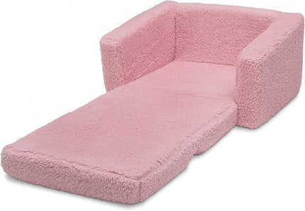 Delta Children Cozee Flip-Out Sherpa 2-in-1 Convertible Chair to Lounger for Kids, Pink - LeafyLoom