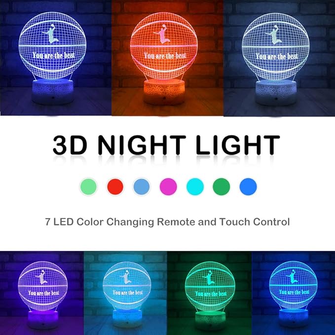 Goodking Basketball 3D Night Lights with Remote & Smart Touch, 7 Colors + 16 Colors Changing Bedside Lamp Birthday Christmas Gift for Sport Fan Boys Girls - LeafyLoom
