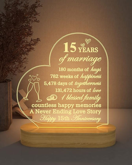 FULLOSUN Anniversary Wedding Gifts for Him/Her, I Love You Night Light 3D Illusion Lamp for Couple Wife Husband Romantic Valentines Wedding Day Present(15th) - LeafyLoom