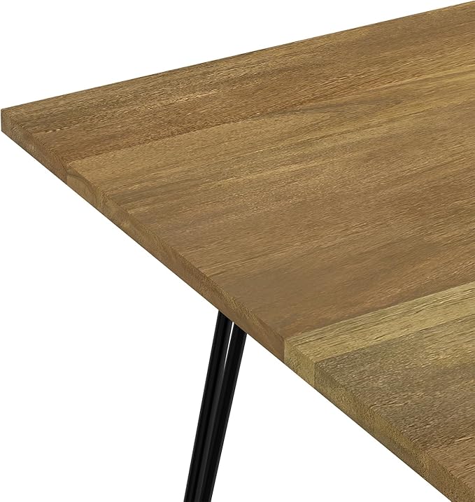 SIMPLIHOME Hunter SOLID MANGO WOOD and Metal Rectangle Industrial Table for The Dining Room, 66 inch, Light Brown - LeafyLoom