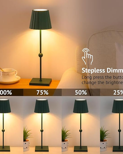 GGOYING Cordless Table Lamp,5200mAh Rechargeable Battery LED Lamp with 3 Color Stepless Dimmable, Modern Portable LED Desk Lamp Night Light(Hunter Green) - LeafyLoom