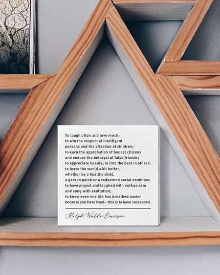 Home Office Desk Wooden Box Sign Decor, To Laugh Often and Much, Inspirational Book Quotes Desk Decor Motivational Literary Desk Decorations for Women Men Student Office Classroom School - LeafyLoom