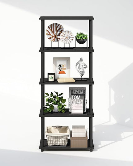 Furinno Turn-N-Tube 5-Tier Multipurpose Compact Display Rack, Shelving Unit, Bookcase, Americano/Black - LeafyLoom