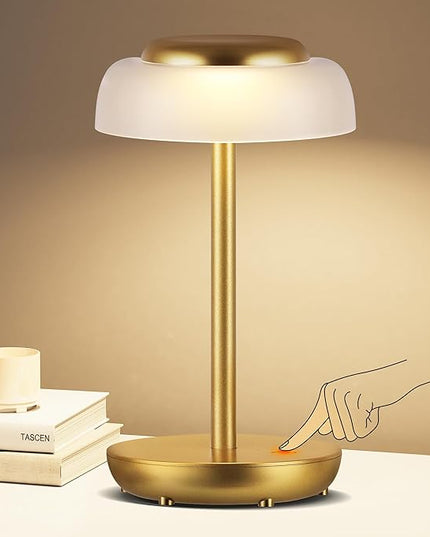 QiMH Battery Operated LED Table Lamp, 5000mAh Cordless Desk Lamp with 3 Level Brightness Touch Control, Mini Rechargeable Night Light for Living Room, Bedroom, Outdoor bar (Gold) - LeafyLoom