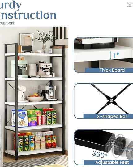 Tall Bookshelf with Large Storage,5 Tier Bookcase in Bedroom,Living Room and Office,Modern Wide Bookcase Shelf for Storing Books/Plants,White - LeafyLoom