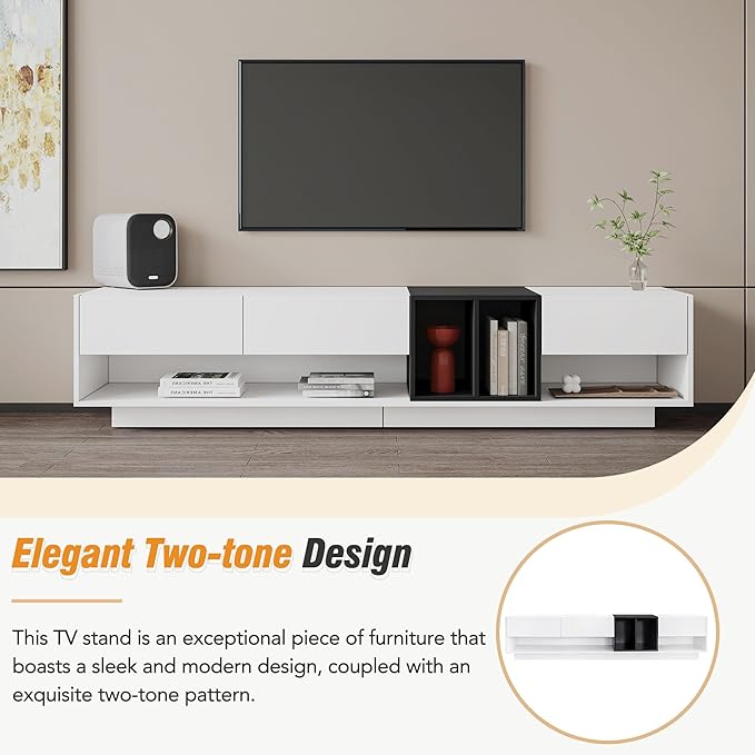 NicBex TV Stand for 80 Inch TV Modern TV Media Console Table with Versatile Compartment,Entertainment Center with Storage for Living Room,74.8 Inch,White - LeafyLoom