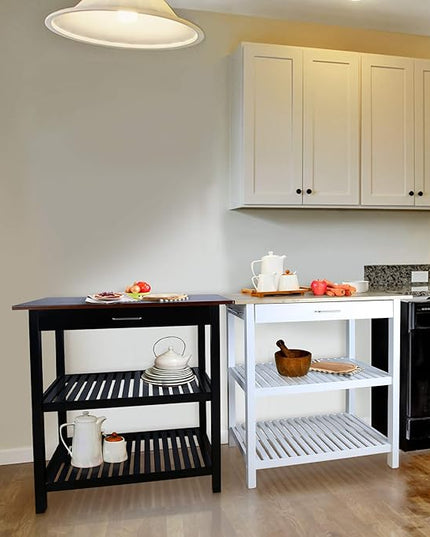 Casual Home Solid Wood Kitchen Island, Natural Maple Top, White Base (New) 40*20*36.5inch - LeafyLoom