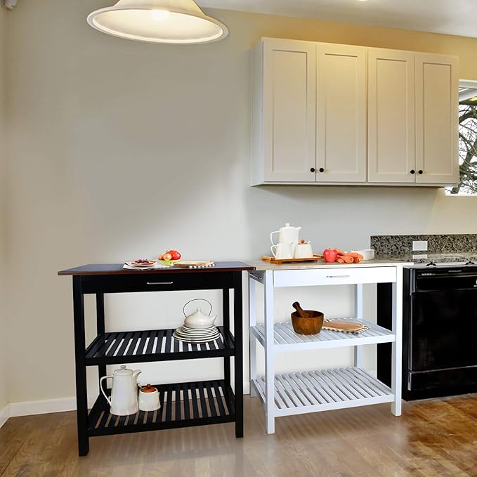 Casual Home Solid Wood Kitchen Island, Natural Maple Top, White Base (New) 40*20*36.5inch - LeafyLoom
