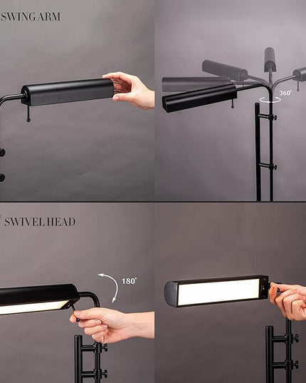 O'Bright Aurora LED Pharmacy Desk Lamp - Swing Arm, Industrial Design for Reading, Crafting, Work,10W LED, Adjustable Height 18.5-24.5 inches - Ideal for Living Room, Bedside, Office - Black - LeafyLoom