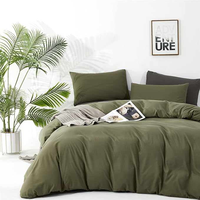 Olive Green Comforter Full Size Solid Green Comforter 3 PCs Soft Dark Green Full Size Comforter Bedding Set for All Season as Gift - LeafyLoom