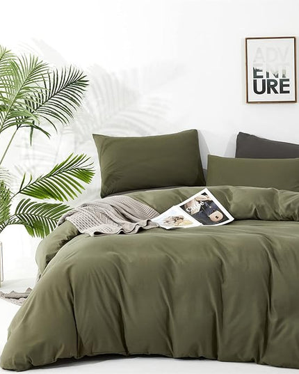 Olive Green Comforter Set King Size Solid Green Comforter 3 Pieces Soft Dark Green King Comforter Bedding Set Women Pure Olive Green King Bed Comforter Set for All Season as Gift - LeafyLoom