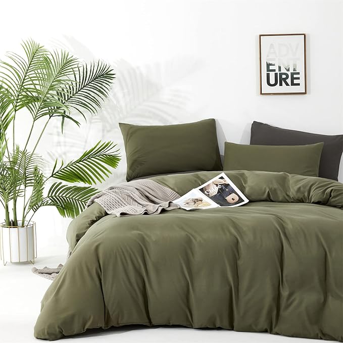Olive Green Comforter Set King Size Solid Green Comforter 3 Pieces Soft Dark Green King Comforter Bedding Set Women Pure Olive Green King Bed Comforter Set for All Season as Gift - LeafyLoom