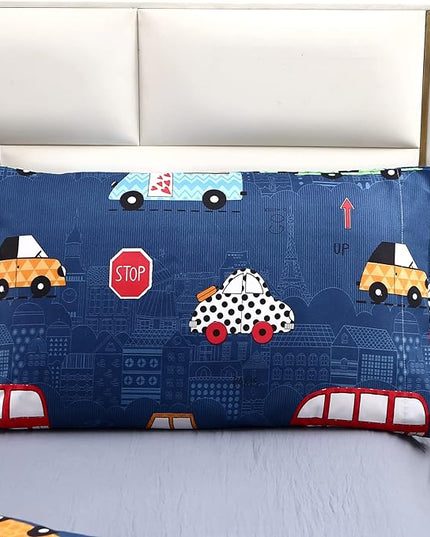 MAG 3Pcs Cartoon Car Bedding Comforter Set, Blue Cute Base Twin Comforter Set,for Toddlers Kids,Boys Teens and Girls,Super Soft Microfiber, Twin Size - LeafyLoom