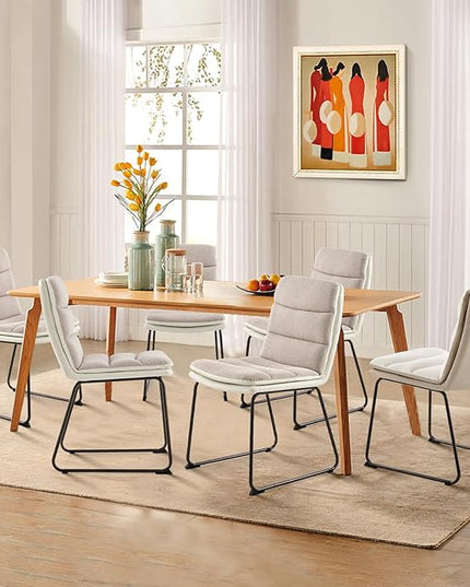 COLAMY Dining Chairs Set of 6, Modern Waffle Fabric Dining Chairs, Faux Leather Kitchen Chairs with Back for Dining Living Waiting Room, Light Brown - LeafyLoom