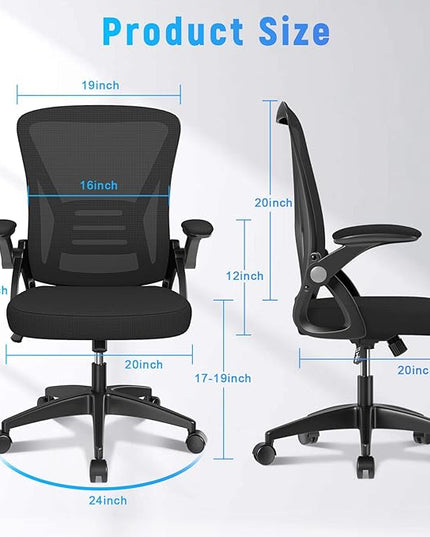 naspaluro Ergonomic Office Chair, Mid Back Desk Chair with Adjustable Height, Swivel Chair with Flip-Up Arms and Lumbar Support, Breathable Mesh Computer Chair for Home/Study/Working, Dark Black - LeafyLoom