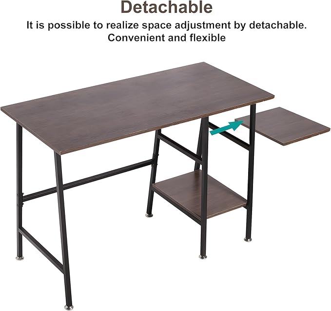 VECELO 43 Inch Home Office Computer Easy to Assemble Simple Table Modern Student Study Desk,Water Proof, Brown - LeafyLoom