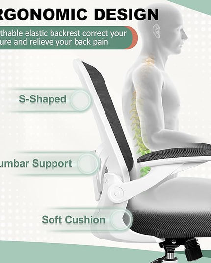 MINLOVE Office Chair Ergonomic Desk Chair with Lumbar Support and Height, Rolling Swivel Desk Chair with Wheels and Flip-up Arms, Breathable Mesh Executive Computer Chair for Home Office(White) - LeafyLoom