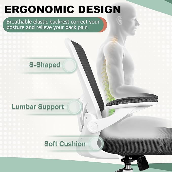 MINLOVE Office Chair Ergonomic Desk Chair with Lumbar Support and Height, Rolling Swivel Desk Chair with Wheels and Flip-up Arms, Breathable Mesh Executive Computer Chair for Home Office(White) - LeafyLoom