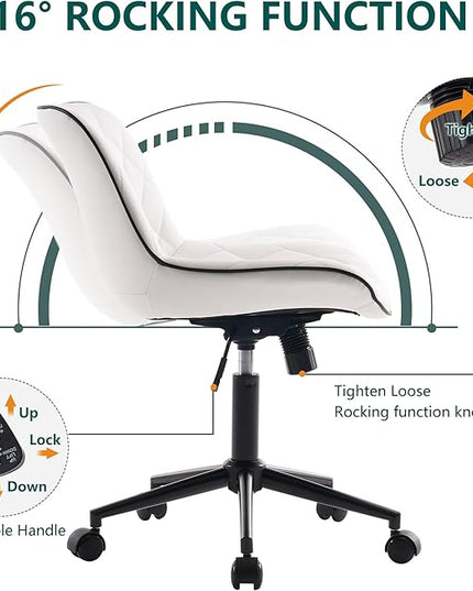 YOUNUOKE Comfortable Desk Chair, Home Office Chairs with Wheels, Armless Samll Comfy Vanity Chairs, PU Leather Computer Task Work Desk Chairs, White - LeafyLoom