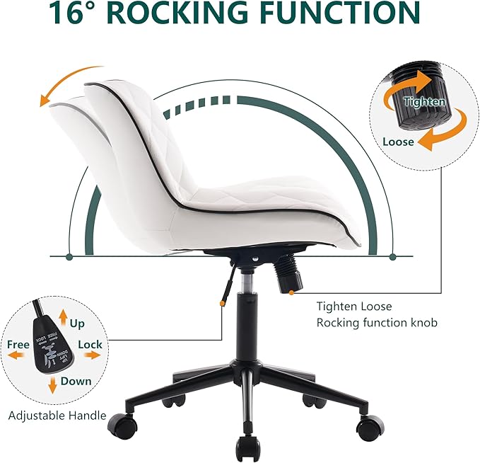 YOUNUOKE Comfortable Desk Chair, Home Office Chairs with Wheels, Armless Samll Comfy Vanity Chairs, PU Leather Computer Task Work Desk Chairs, White - LeafyLoom