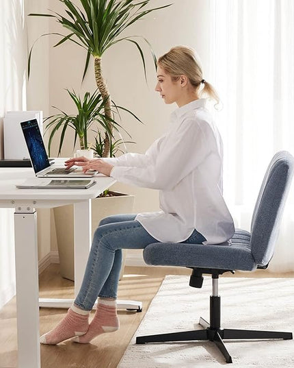 OLIXIS Cross Legged Armless Wide Adjustable Swivel Padded Home Office Desk Chair, Blue - LeafyLoom