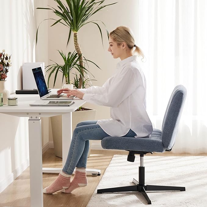 OLIXIS Cross Legged Armless Wide Adjustable Swivel Padded Home Office Desk Chair, Blue - LeafyLoom