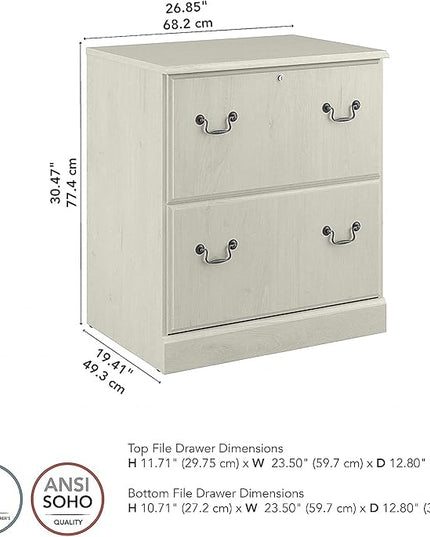 Bush Furniture Saratoga 2 Drawer Lateral File Cabinet in Harvest Cherry, Document Storage Chest for Home Office, Linen White Oak - LeafyLoom