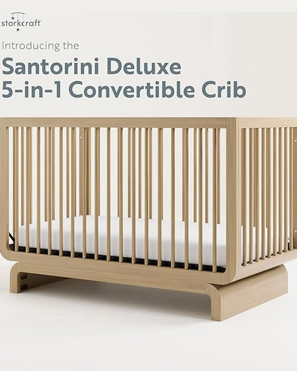 Storkcraft Santorini Deluxe 5-in-1 Convertible Crib with Bonus Toddler Guardrail (Driftwood) – GREENGUARD Gold Certified, Toddler Guardrail Included in Box, Fits Standard Crib Mattress - LeafyLoom