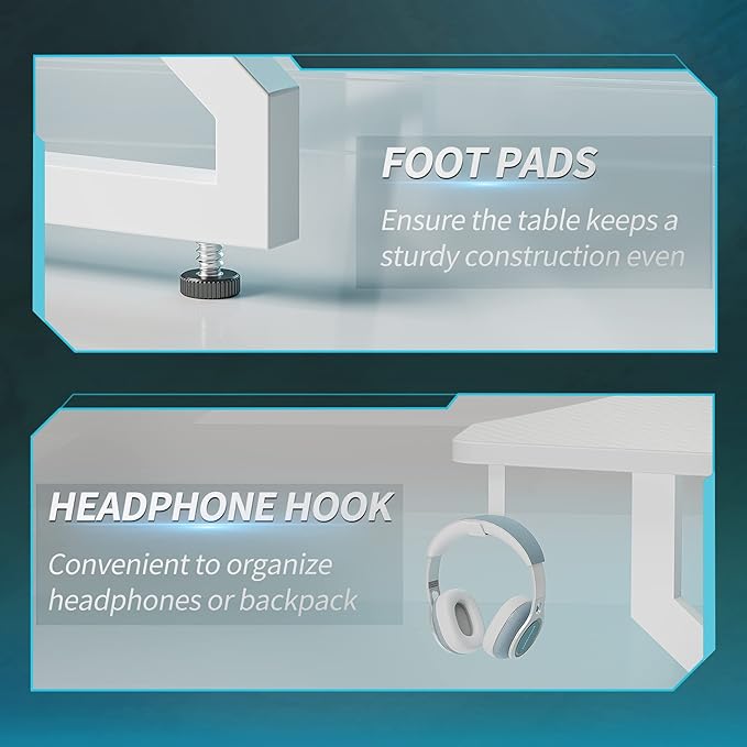 CubiCubi Simple Gaming Desk Z Shaped 40 inch Gamer Workstation, Home Computer Carbon Fiber Surface Gaming Desk PC Table with Headphone Hook, White - LeafyLoom