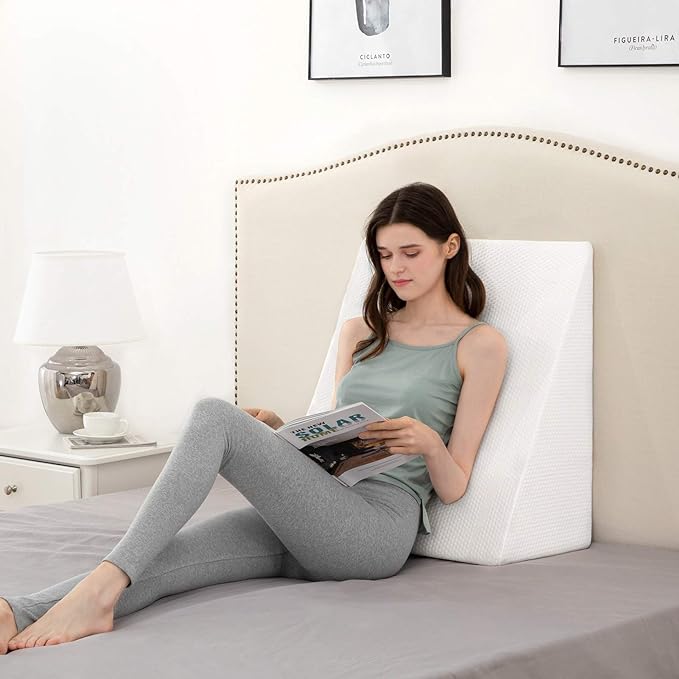 Bed Wedge Pillows Leg Elevation Reading Pillow & Back Support Wedge Pillow - for Back and Legs Support, Back Pain, Leg Pain, Pregnancy, Neck and Shoulder Joint Pain, Sleeping (White, 7" x 24" x 24") - LeafyLoom