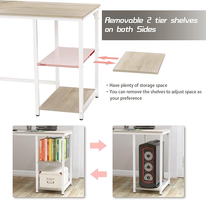 Elephance Large L-Shaped Computer Desk with Shelves, Corner Desk, Home Office Writing Workstation, Gaming Desk PC Latop Table with Storage - LeafyLoom
