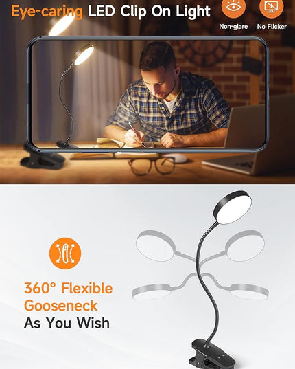Mubarek Reading Lamp 400LM 36 LED Reading Light, USB Rechargeable Battery Operated Table Lamp, 5 Levels Brightness LED Desk Lamp,5Color Touch Control Reading Lamps for Bedside,Reading Light for Study - LeafyLoom