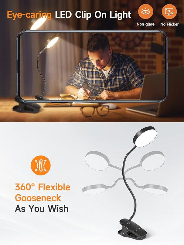 Mubarek Reading Lamp 400LM 36 LED Reading Light, USB Rechargeable Battery Operated Table Lamp, 5 Levels Brightness LED Desk Lamp,5Color Touch Control Reading Lamps for Bedside,Reading Light for Study - LeafyLoom