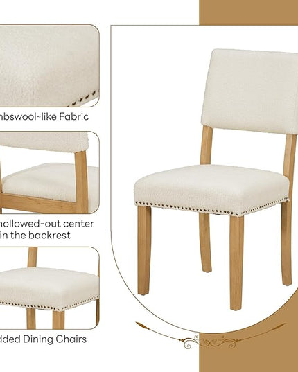 Modern Round Pedestal Kitchen 4 Upholstered Chairs, Rubber Wood, Easy Assembly, for Studio, Apartment, Small Places, Room, 5 Piece Dining Table Set, Natural 15 - LeafyLoom