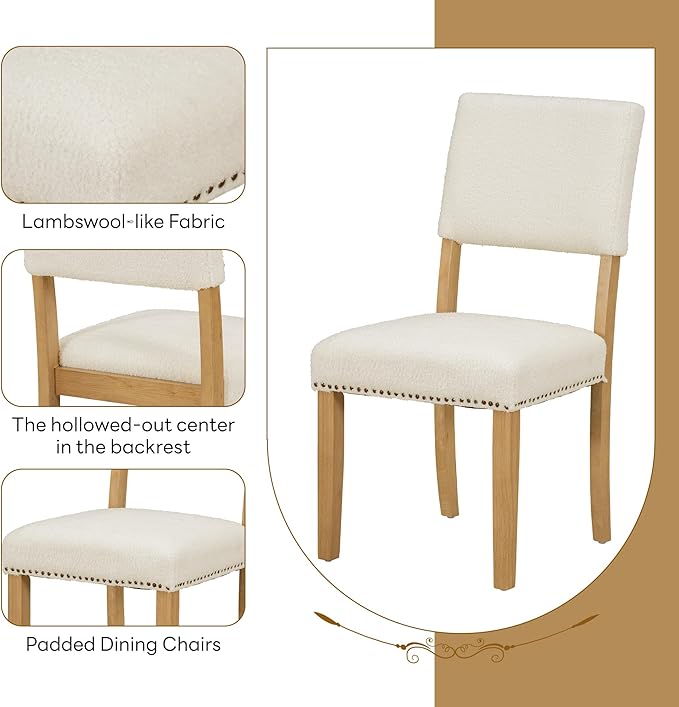 Modern Round Pedestal Kitchen 4 Upholstered Chairs, Rubber Wood, Easy Assembly, for Studio, Apartment, Small Places, Room, 5 Piece Dining Table Set, Natural 15 - LeafyLoom