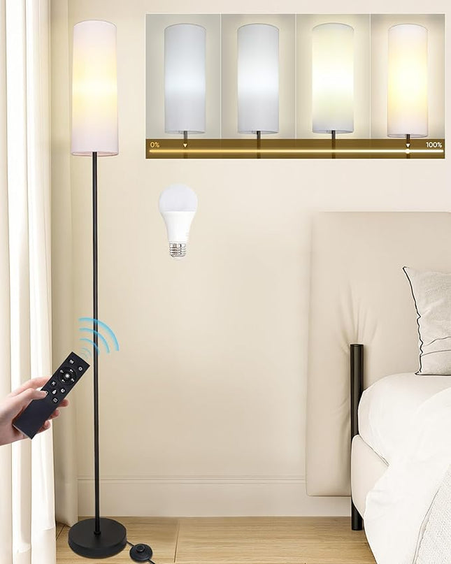 Floor Lamp for Living Room Bedroom,Modern LED Floor Lamp with Remote Control and Stepless Dimmable Colors Temperature & Brightness,Standing Lamps Tall Lamp, 9W Bulb Included(White) - LeafyLoom